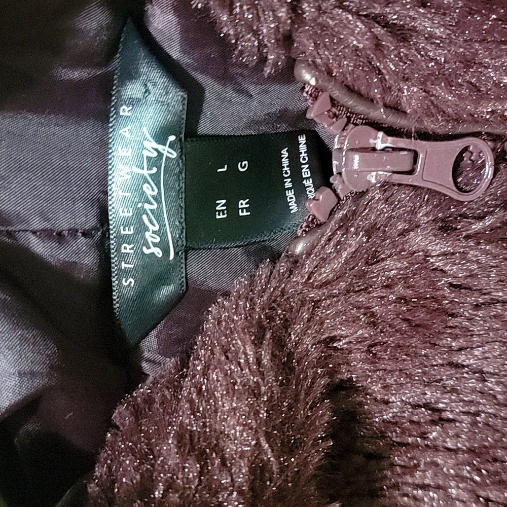 Streetwear Society Deep Burgundy Fleece/bomber Hooded Jacket L P2P21 L24 As Is - Picture 6 of 10